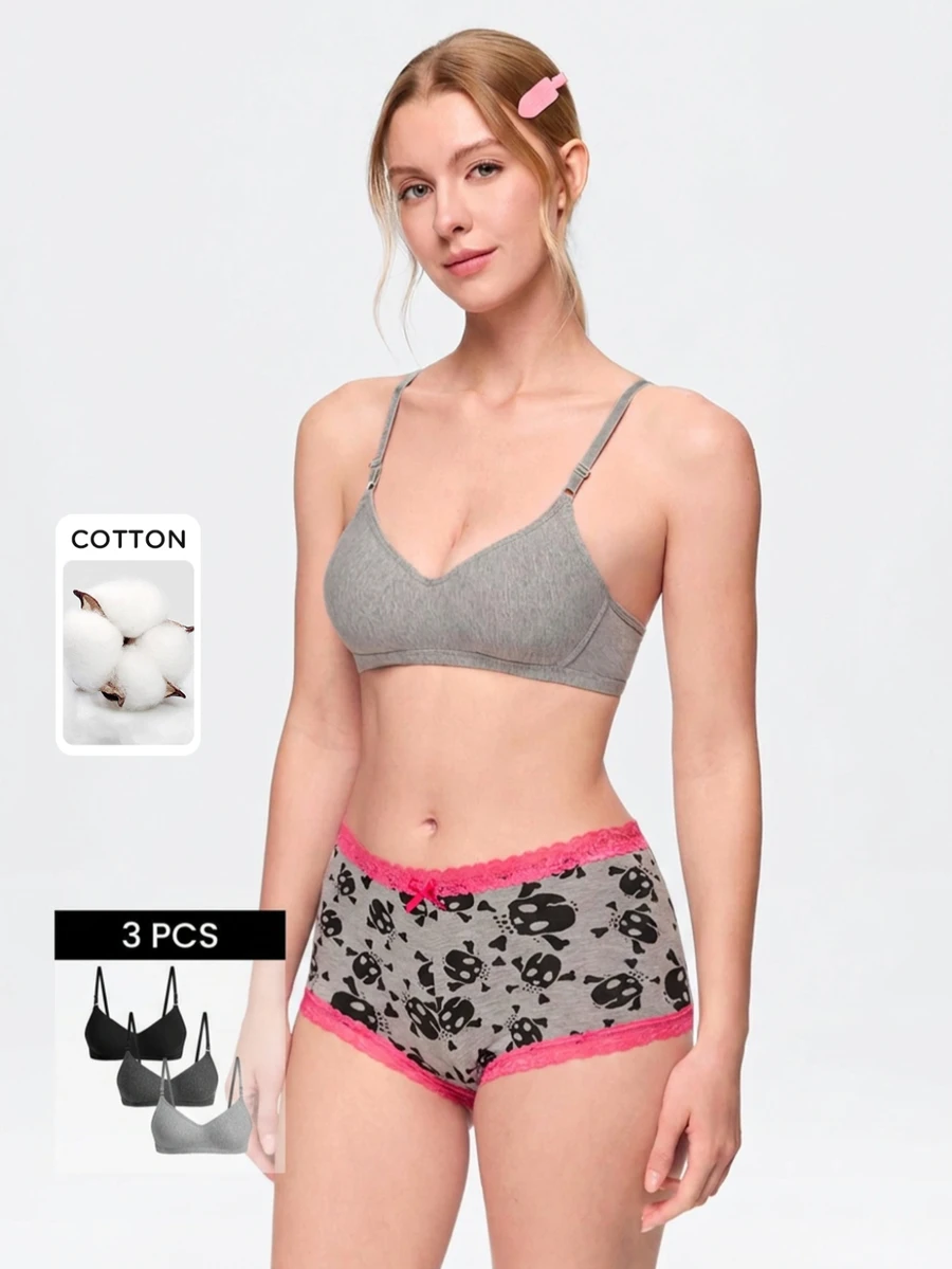 Bonmuse 3pcs/Set Women Comfortable Sleep Soft Cup Wireless Bras, Multiple Colors, Breathable - Multicolor - View 1