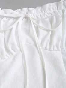 Sweetra Women's Sweet Elegant Cottagecore Romantic White Party Picnic Garden Party Dress Off-Shoulder Puff Sleeve Back Drawstring Waist Asymmetric Ruffle Hem - White - View 4