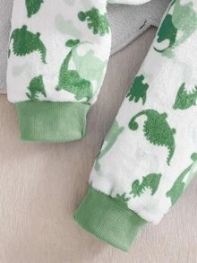 2件組男孩恐龍刺繡保暖柔軟親膚抓絨長袖褲子睡衣套裝 - 綠色 - 查看 8