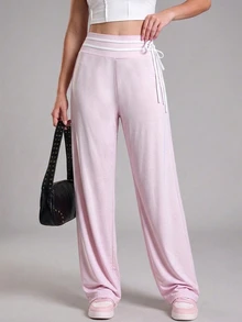 Sovereign Charm Sovereign Charm Women's Colorblock Casual Versatile Daily Travel Sports Long Pants - Pink - View 3