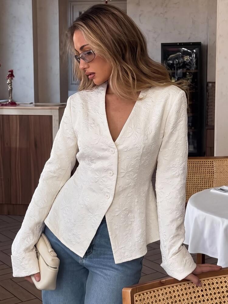 Siren Gaze Autumn/Winter Textured Jacket Night Coffee Date Coffee Date Party White French Elegant French - Apricot - View 8