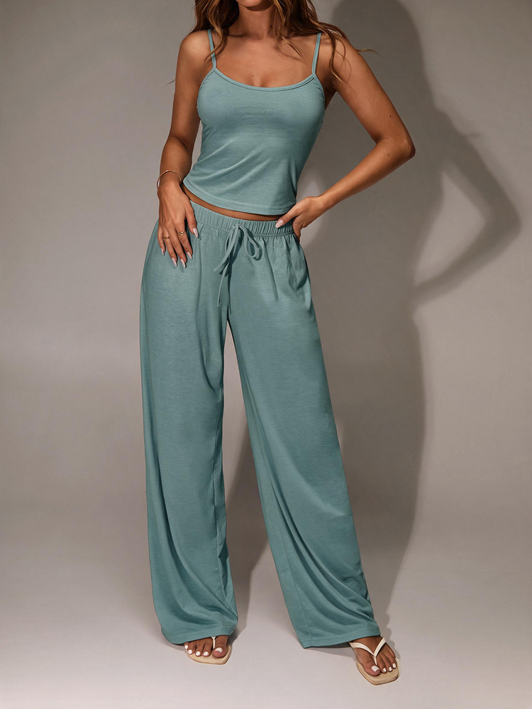 Avantive Women's Vacation Solid Color Camisole And Pants Casual Suit,Vacation Outfits Women,Summer Outfits For Women - Mint Green - View 6