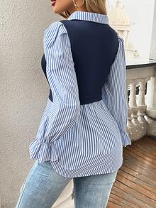 SHEIN Ladies" Fashionable Elegant Blue And White Striped Top Fall Cloth For Women - Blue - View 3