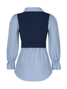 SHEIN Ladies" Fashionable Elegant Blue And White Striped Top Fall Cloth For Women - Blue - View 9