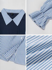 SHEIN Ladies" Fashionable Elegant Blue And White Striped Top Fall Cloth For Women - Blue - View 10