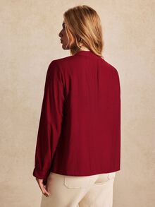 Écloséra Curve Plus Size Women's Vintage Matching Boho Casual Floral Embroidered Shirt Suitable For Daily Shopping Commuting Autumn Family Birthday Burgundy - Red - View 2