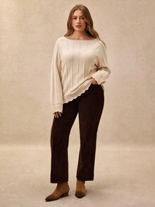 Écloséra Curve Plus Size Women's Elegant Casual Raglan Long Sleeve Pullover Sweater Suitable For Daily Wear Formal Office Party Dating Autumn White - Camel - View 6