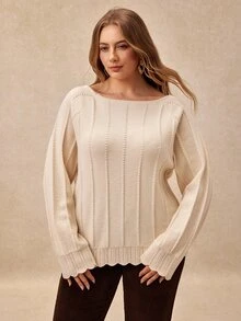 Écloséra Curve Plus Size Women's Elegant Casual Raglan Long Sleeve Pullover Sweater Suitable For Daily Wear Formal Office Party Dating Autumn White - Camel - View 3