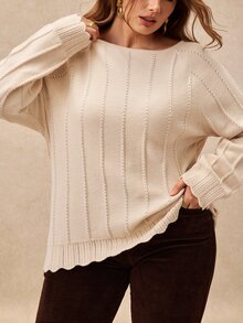 Écloséra Curve Plus Size Women's Elegant Casual Raglan Long Sleeve Pullover Sweater Suitable For Daily Wear Formal Office Party Dating Autumn White - Camel - View 5