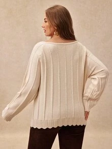 Écloséra Curve Plus Size Women's Elegant Casual Raglan Long Sleeve Pullover Sweater Suitable For Daily Wear Formal Office Party Dating Autumn White - Camel - View 2