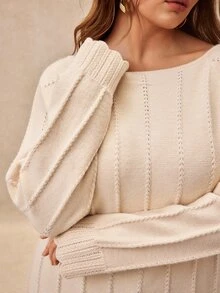 Écloséra Curve Plus Size Women's Elegant Casual Raglan Long Sleeve Pullover Sweater Suitable For Daily Wear Formal Office Party Dating Autumn White - Camel - View 1