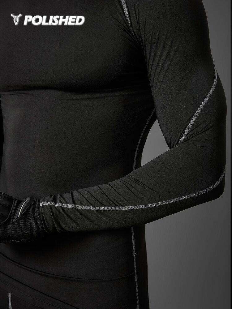 Acti Log Boyfriend Style Men's Solid Color Stand Collar Raglan Sleeve Casual Fitness Long Sleeve T-Shirt School , Compression , Holographic , Plain , Exercise Workout Tops Fall Compression Shirt Breathable Fitted Shirt Fall Crew Neck - Black - View 8