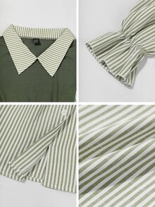 SHEIN Women's Striped Print Simple Daily Long Sleeve Top Fall Cloth For Women - Army Green - View 9