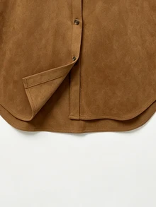 Linhara CURVE Blus Wanita Ukuran Besar Tenun Kasual Gaya Kantor Musim Gugur - Coffee Brown - View 7