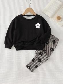 Young Girl Casual Crew Neck Long Sleeve Sweatshirt & Leggings 2 Pieces Set, Suitable For Autumn/Winter Back To School Pull Autumn And Winter - Multicolor - View 5