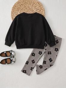 Young Girl Casual Crew Neck Long Sleeve Sweatshirt & Leggings 2 Pieces Set, Suitable For Autumn/Winter Back To School Pull Autumn And Winter - Multicolor - View 3