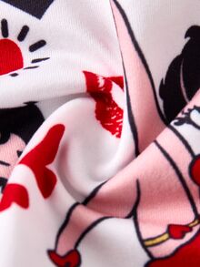 Betty Boop x SHEIN Women's X Lace Patchwork Cartoon Print Camisole And Shorts Pajama Set - Red and White - View 12