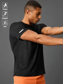 Acti Log Men's Casual Round Neck Short Sleeve Sports T-Shirt - Black - View 1