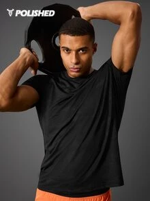 Acti Log Men's Casual Round Neck Short Sleeve Sports T-Shirt - Black - View 6