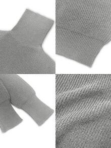 SHEIN Jersey de cuello alto de punto acanalado, parte superior de manga larga de punto, jersey de punto para otoño e invierno - Gris - Ver 5
