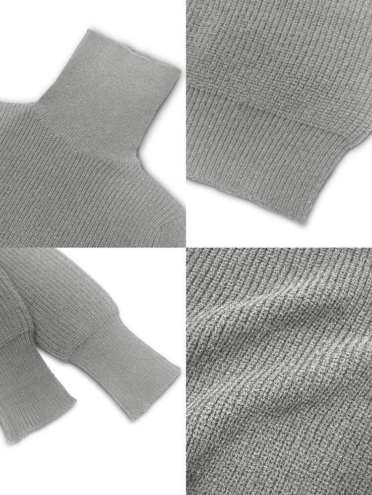 SHEIN Turtleneck Ribbed Knit Sweater,Long Sleeve Tops Knit Pullover Fall Winter Sweater - Grey - View 5