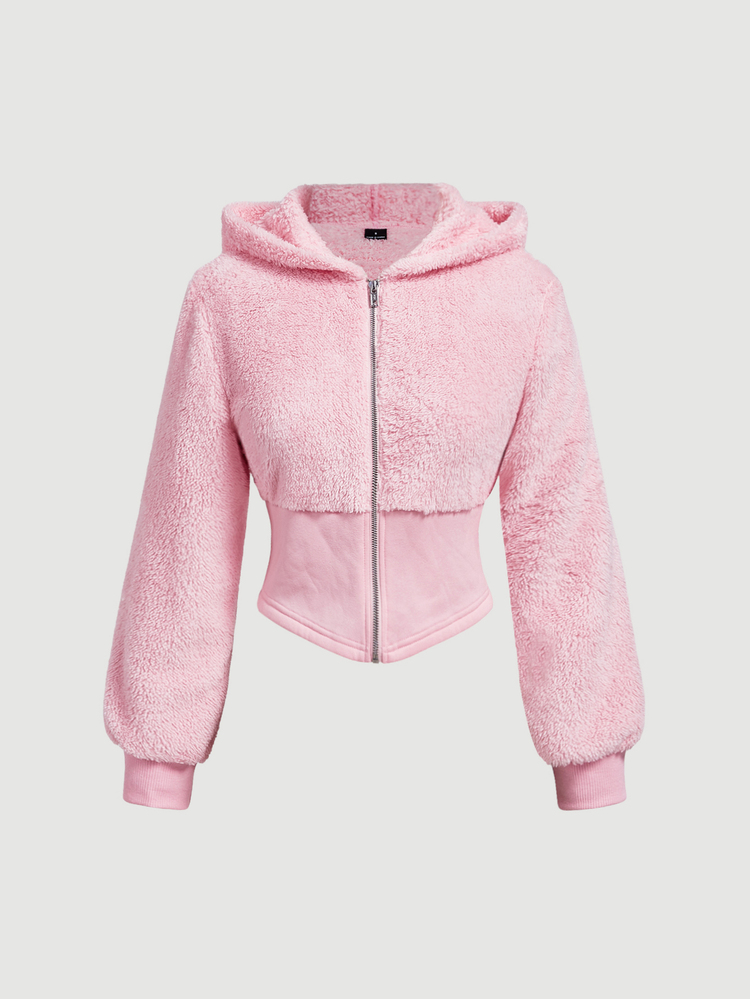 SHEIN MOD Women's Solid Color Zip-Up Casual Y2k Cute Everyday Sweatshirt Everyday Date Soft Pink Autumn Winter - Pink - View 4