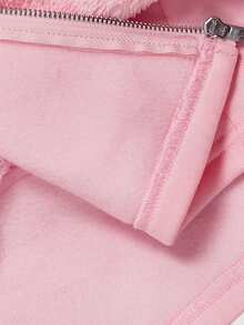SHEIN MOD Women's Solid Color Zip-Up Casual Y2k Cute Everyday Sweatshirt Everyday Date Soft Pink Autumn Winter - Pink - View 10