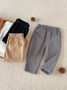 Souflis 3件組男嬰棉質燈芯絨復古英倫風休閒簡約鬆緊腰直筒長褲，秋冬百搭 - 彩色 - 查看 8