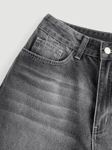 SHEIN ICON Women Casual Front Button Pocket Loose Fit Denim Pants - Grey - View 7