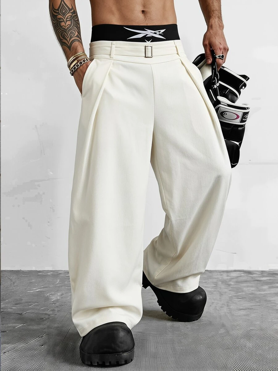 NEON BLANC Men's Fashion Versatile Solid Color Curved Leg Pants Halloween Christmas Winter Party Autumn - White - View 1