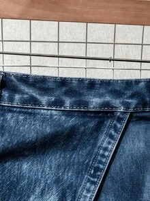 GlowEve CURVE 大尺碼女款休閒復古牛仔風A字長裙，百搭街頭風，時尚日常穿著長裙，適合春夏秋冬 - 藏蓝色 - 查看 4