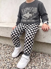 Young Boys Loose Sports Casual Comfortable Long Sleeve Sweatshirt And Pants 2 Pieces Set, Suitable For Autumn/Winter, Classic Cool Racing Car Graphic Print, Handsome Text Graphic Print, Autumn/Winter Outfit, Suitable For Daily Wear - Multicolor - View 1
