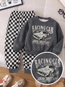 Young Boys Loose Sports Casual Comfortable Long Sleeve Sweatshirt And Pants 2 Pieces Set, Suitable For Autumn/Winter, Classic Cool Racing Car Graphic Print, Handsome Text Graphic Print, Autumn/Winter Outfit, Suitable For Daily Wear - Multicolor - View 7