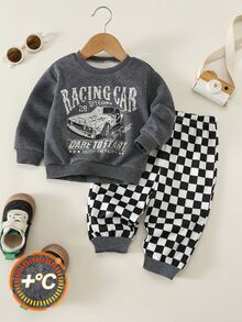 Young Boys Loose Sports Casual Comfortable Long Sleeve Sweatshirt And Pants 2 Pieces Set, Suitable For Autumn/Winter, Classic Cool Racing Car Graphic Print, Handsome Text Graphic Print, Autumn/Winter Outfit, Suitable For Daily Wear - Multicolor - View 6
