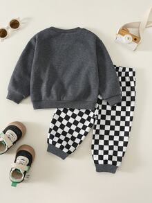 Young Boys Loose Sports Casual Comfortable Long Sleeve Sweatshirt And Pants 2 Pieces Set, Suitable For Autumn/Winter, Classic Cool Racing Car Graphic Print, Handsome Text Graphic Print, Autumn/Winter Outfit, Suitable For Daily Wear - Multicolor - View 2
