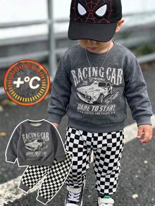 Young Boys Loose Sports Casual Comfortable Long Sleeve Sweatshirt And Pants 2 Pieces Set, Suitable For Autumn/Winter, Classic Cool Racing Car Graphic Print, Handsome Text Graphic Print, Autumn/Winter Outfit, Suitable For Daily Wear - Multicolor - View 8