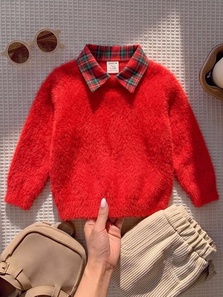 SHEIN 嬰兒男孩嬰兒女孩秋冬休閒紅色嬰兒毛衣聖誕毛衣新年毛衣節日毛衣可愛毛衣 - 彩色 - 查看 1