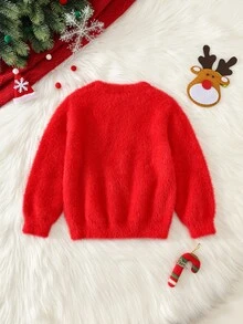 SHEIN 嬰兒男孩嬰兒女孩秋冬休閒紅色嬰兒毛衣聖誕毛衣新年毛衣節日毛衣可愛毛衣 - 彩色 - 查看 2