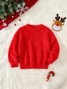 SHEIN 嬰兒男孩嬰兒女孩秋冬休閒紅色嬰兒毛衣聖誕毛衣新年毛衣節日毛衣可愛毛衣 - 彩色 - 查看 4