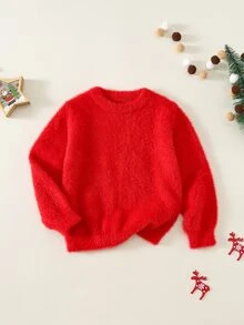 SHEIN 嬰兒男孩嬰兒女孩秋冬休閒紅色嬰兒毛衣聖誕毛衣新年毛衣節日毛衣可愛毛衣 - 彩色 - 查看 3