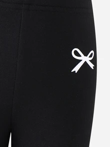 SHEIN 女童休閒基本款高腰蝴蝶結印花內搭褲 - 黑色 - 查看 5