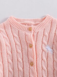 SHEIN Young Girl Young Girls Cardigans Knit Solid Color Autumn/Winter Fitted Round Neck Open Front Sweater - Pink - View 6