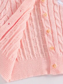SHEIN Young Girl Young Girls Cardigans Knit Solid Color Autumn/Winter Fitted Round Neck Open Front Sweater - Pink - View 7