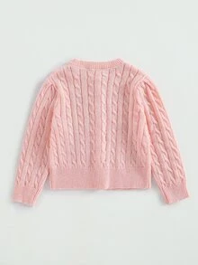 SHEIN Young Girl Young Girls Cardigans Knit Solid Color Autumn/Winter Fitted Round Neck Open Front Sweater - Pink - View 2
