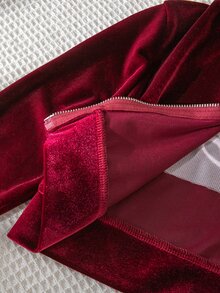 SHEIN 2件組少女優雅時尚舒適派對街頭風粉色天鵝絨毛絨寬鬆連帽衛衣套裝 - 酒紅色 - 查看 7