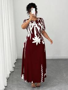 Elenzga Plus Size Women Elegant A-Line Waist Cinched Midi Dress, Flattering For Everyday & Commute - Burgundy - View 8