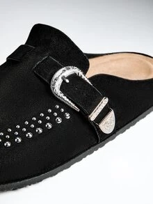 Denimoi Women's Casual Stylish Studded Slip-On Clogs With Adjustable Buckles - Black - View 5