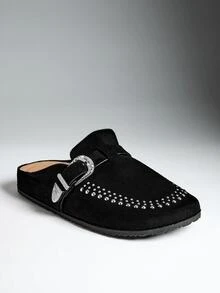Denimoi Women's Casual Stylish Studded Slip-On Clogs With Adjustable Buckles - Black - View 3