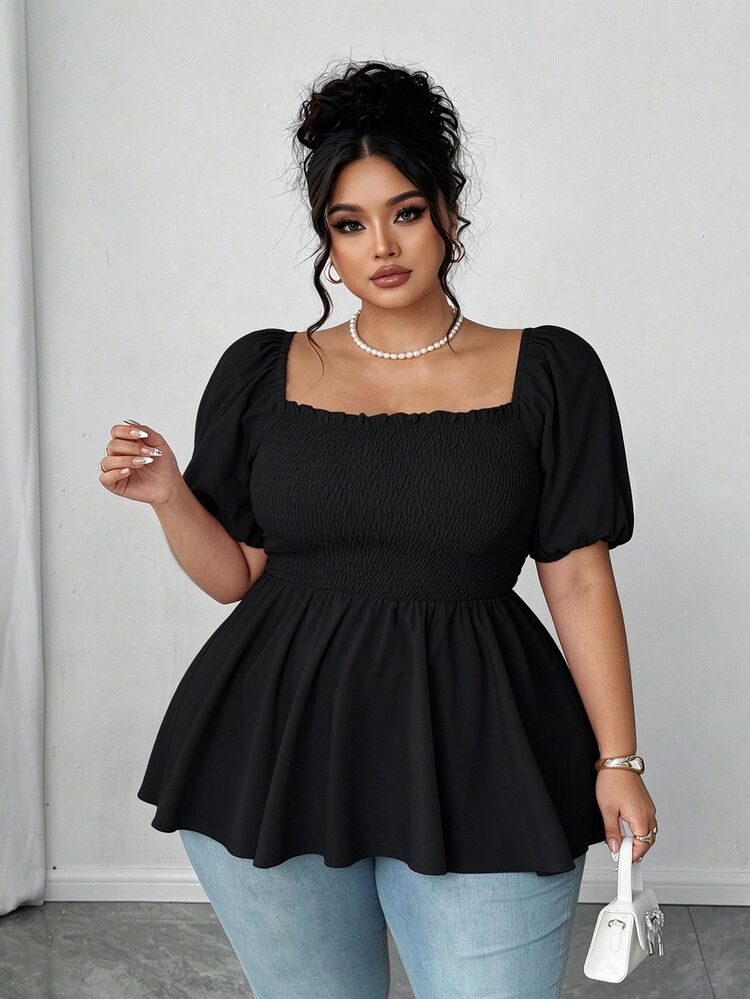 Elenzga Plus Size Fashionable Pleated Blouse For Women, Square