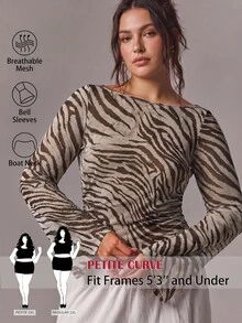 SHEIN PETITE CURVE Plus Size Women Sexy Elegant Fashion Leopard Print Long Sleeve Top Fall Going Out Night - Brown - View 2